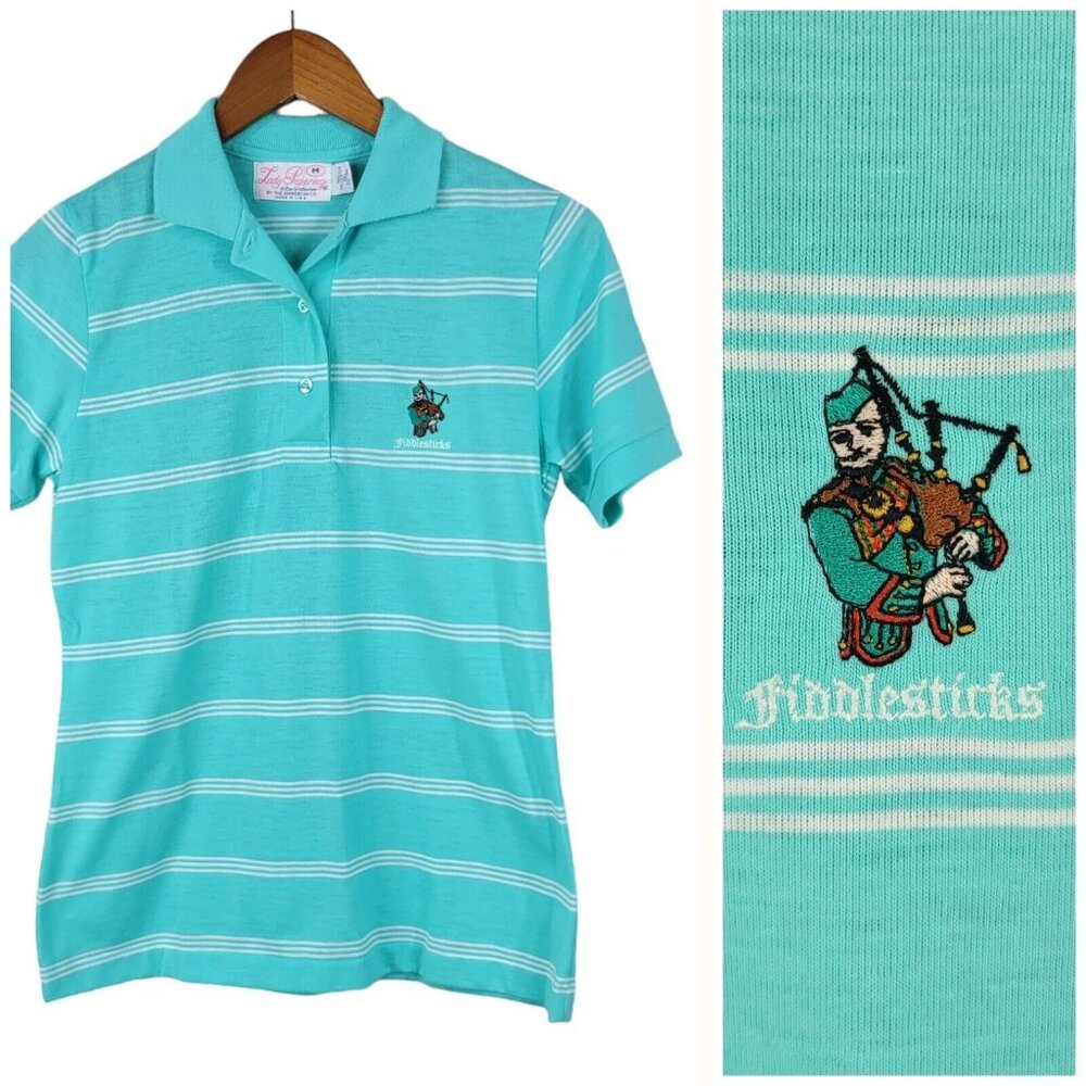 Vintage Fiddlesticks Polo Top Golf size Small Medium Turquoise Tennis Bagpipes